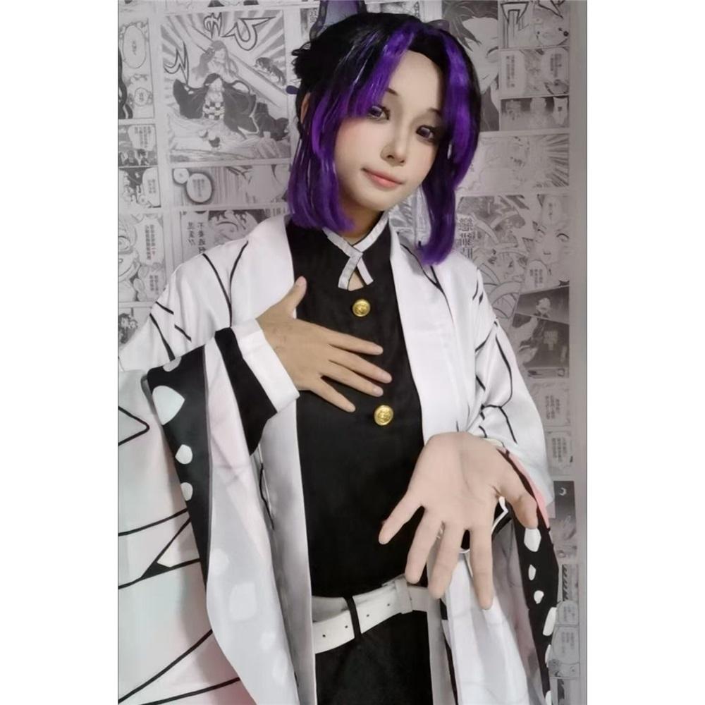 Anime Demon Slayer Kimetsu No Yaiba Kochou Shinobu Cosplay Kostýmní sada paruk Kimono Jednotné halloweenské anime kostýmy pro dospělé děti