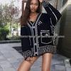 European & American Style Loose Color-block Knit Cardigan with Decorative Pockets for Women