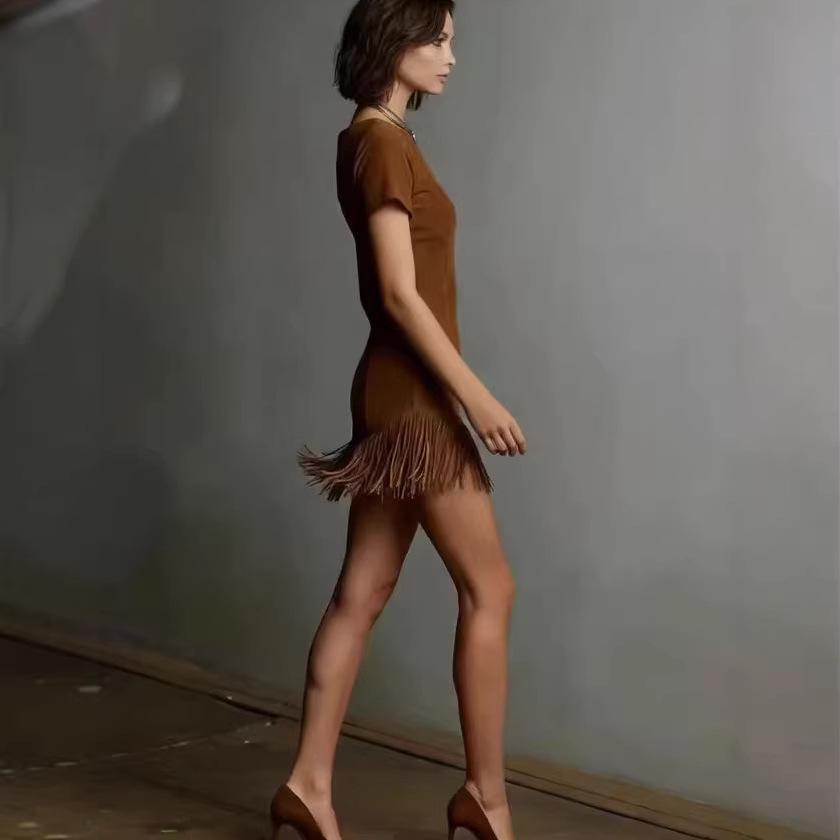 New Retro Slim Fringe Suede Dress for Women