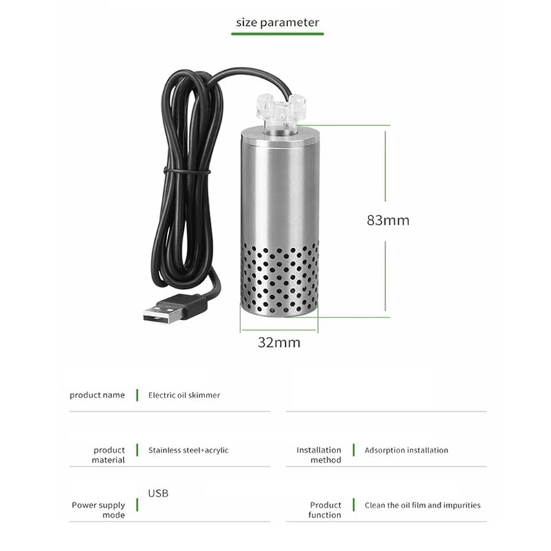 Praktisch-Aquarium Elektrische Ölentfernung Elektrischer Ölentferner Edelstahl USB-Filter Selbstansaugend Schwimmender Kopf Ölfilm Proc