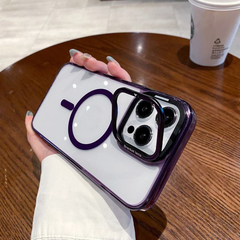 

Contrast Color Magnetic Phone Case with Metal Mirror Bracket for iPhone 15 Pro Max iPhone 15 Pro