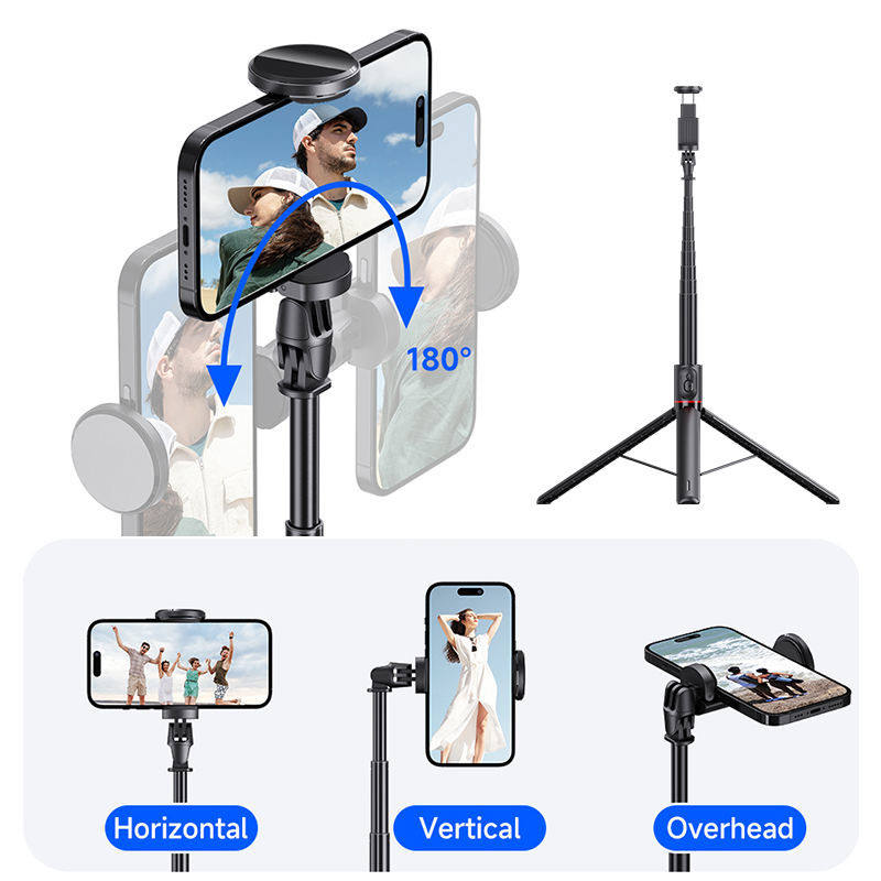 TT01 1.77m Aluminum Alloy Telescopic Long Rod 69" All-in-one Auto Pop-up Tripod Selfie Stick with Remote Control for Phone
