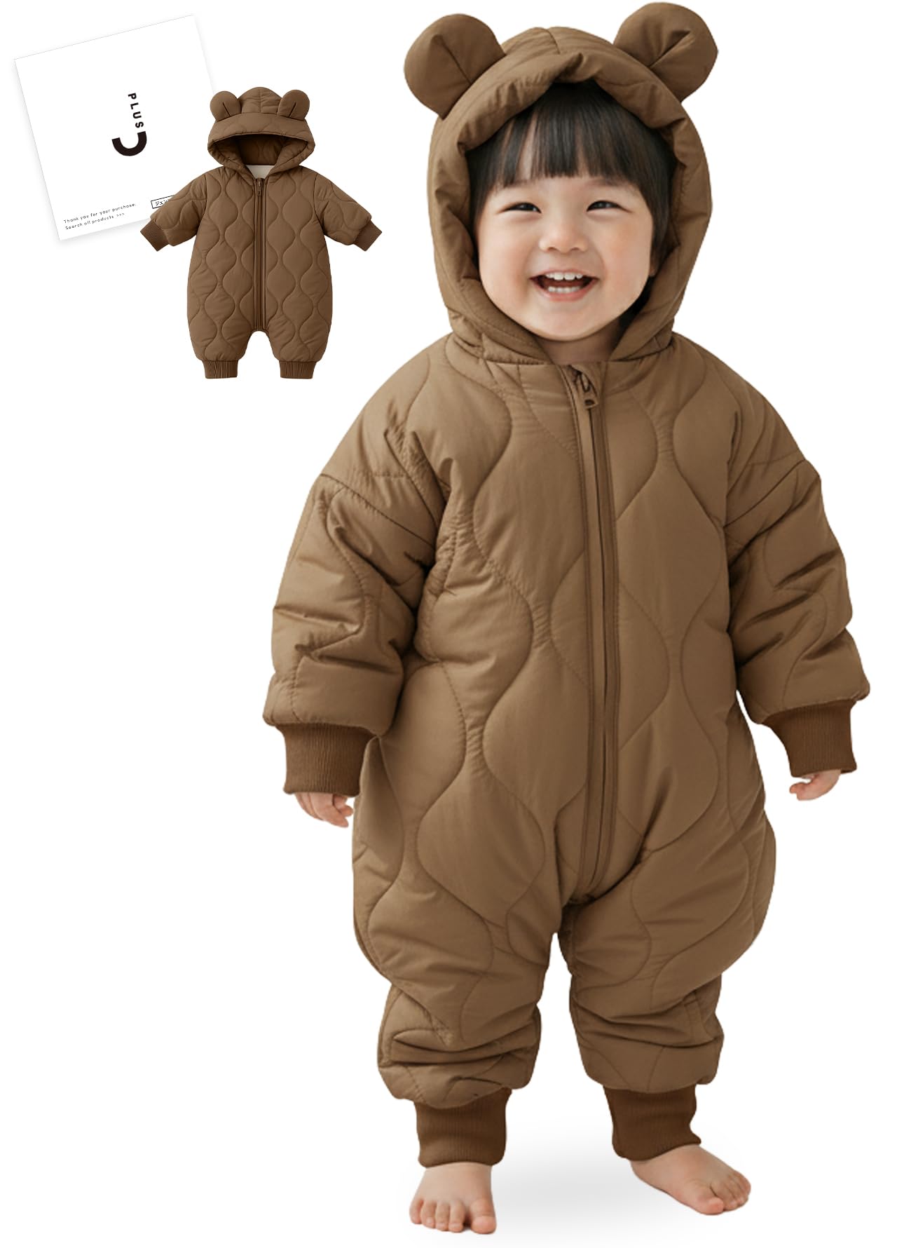

Gemma Plus Improved Baby Winter Outerwear and Baby Boys and Girls Newborn Padded Down Down Kigurumi Bear Cafe Size 80 Quality [2025 Model] Jumpsuit,