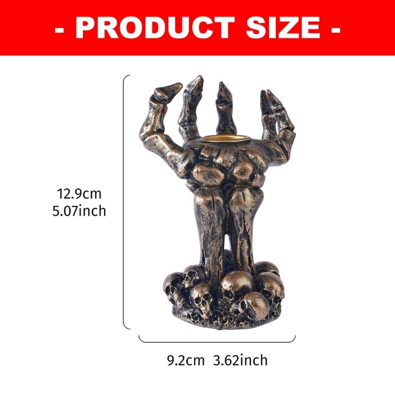 Resin Skeleton Hand Decors Candle Holders, Gothic Accent Rings, Bracelets, Necklace Stand for Halloween Centerpieces, Shelves, and Mantels Displays