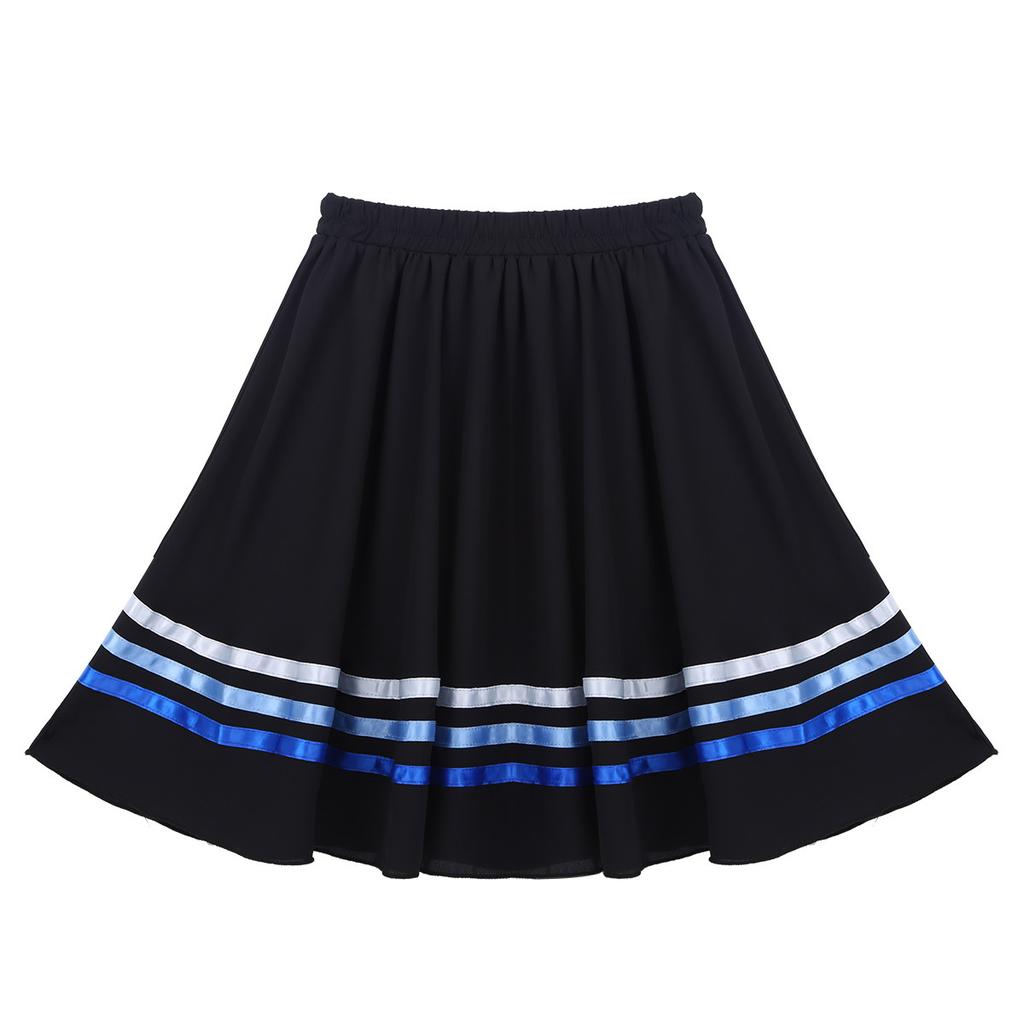 Kids Girls Ballet Dance Skirt Chiffon Elastic Waist Full Circle Ribbons Decorated Skirt Dance Dress for Ballet Stage Performance