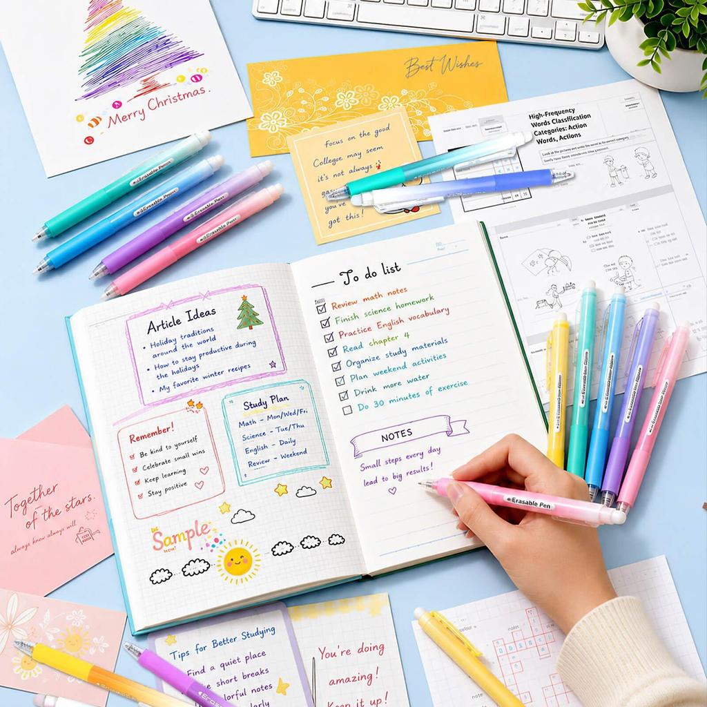 24-color erasable ballpoint pen, retractable erasable ballpoint pen, 0.7mm fine point, with eraser. Erase mistakes when drawing, taking notes in a