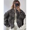 Retro Leopardmönster Rundhalsad Damjacka Chic Dragkedjeficka Långärmad Kort Rock 2024 Höst Vinter Dam Gatu Ytterkläder