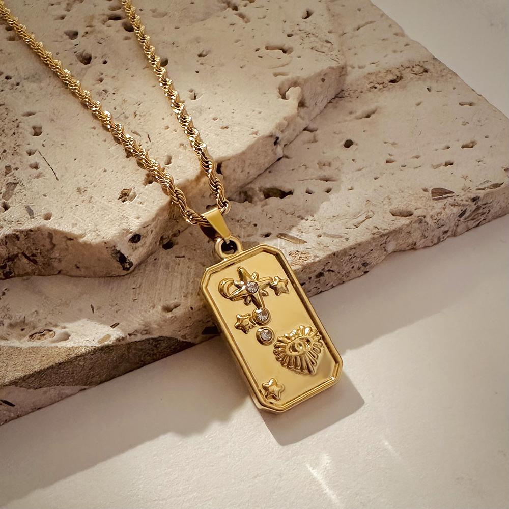 Vintage lesklý pozlacený tepaný nepravidelný přívěsek náhrdelník pro ženy Měsíc Hvězda Nerezová ocel Kroucená řetízek Náhrdelníky Šperky