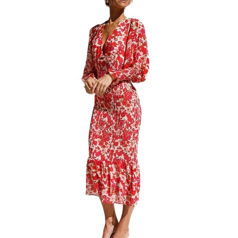 Spring Women's Sexy V-neck Temperament Socialite Fishtail Fanny Pack Hip Dress