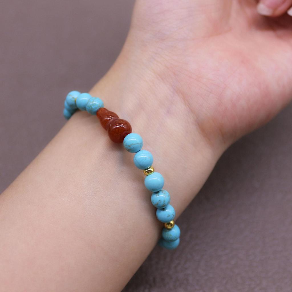 Bracciale in Agata Turchese a Forma di Zucca - Raffinato, di Alta Gamma, Vintage, con Perline - Accessorio d'Abbigliamento di Lusso Leggero