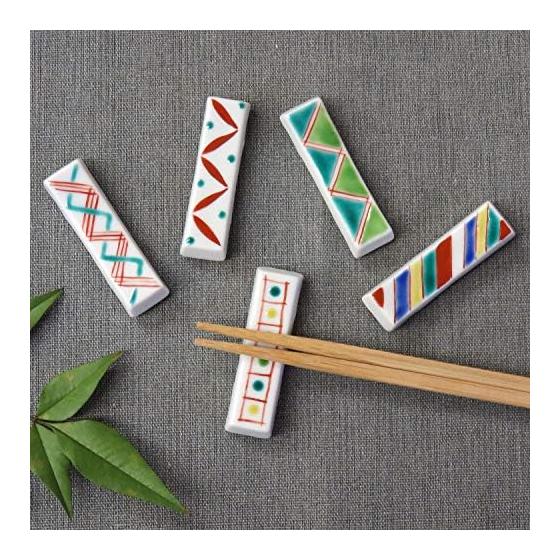 Waza no Kura Kutani Ware Chopstick Rests, Set of 5, Iroe Komon, Ceramic, Luxury Brand, Japanese Tableware, Cutlery Rest, Made in Japan