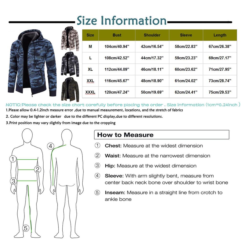 Men's Fashion Leisure Long Sleeve Warm Camouflage Printed Hooded Jacket Top