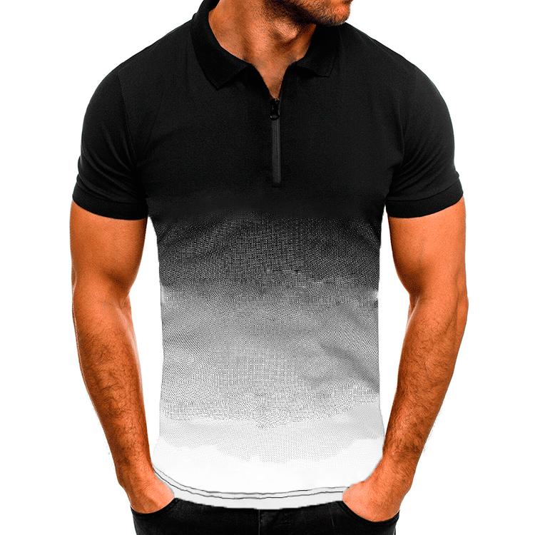 

Мужская повседневная спортивная футболка летняя с лацканами градиентная с коротким рукавом рубашка поло S белый