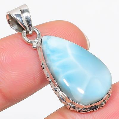 Colgante de Plata de Ley Maciza 925 con Piedra Preciosa Larimar Natural Republic 1.75" P2p37