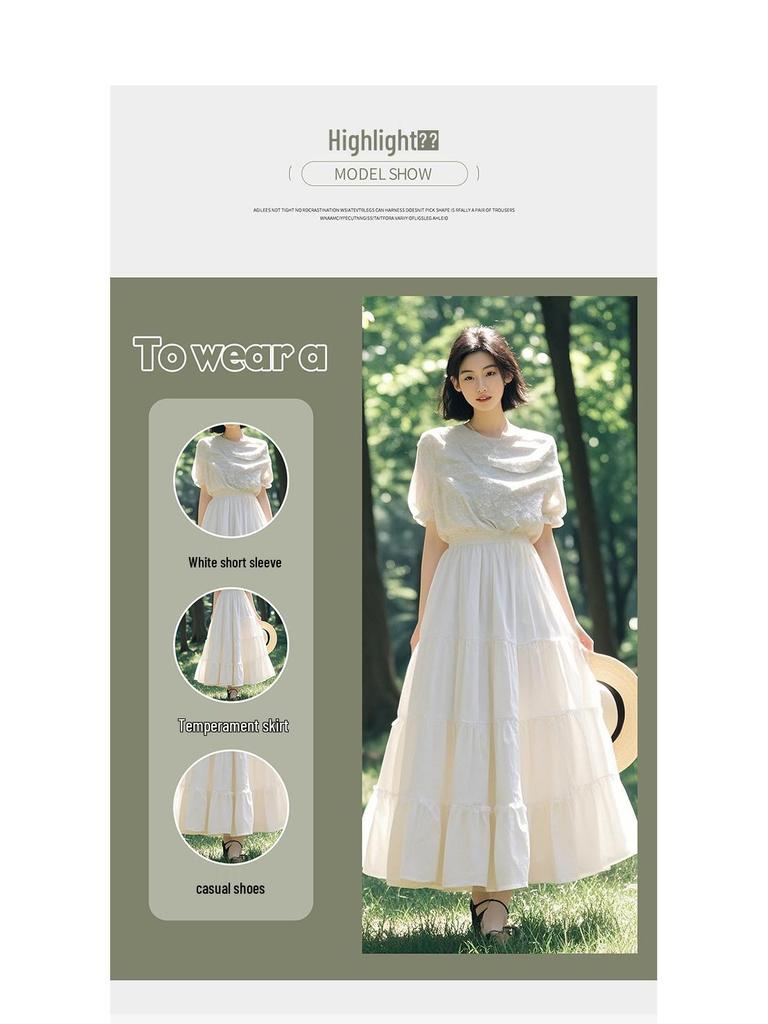 White Pleated A-line High Waist Long Skirt for Women, Spring 2026 Collection