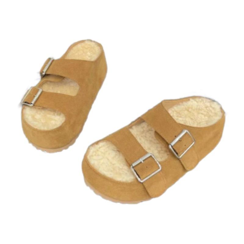Fashion Platform Suede Women Fur Slippers 2025 Autumn Fashion Buckle Shoes Designer Slingback New Trends Slingback Shoes Casual Zapatos