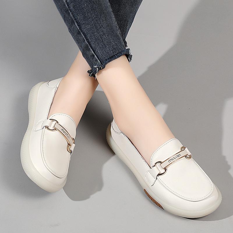 Autumn New Arrival Top Layer Cow Leather Flat Shoes Women's Comfortable Soft Bottom Vintage Lazy Shoes Mommy Shoes Genuine Leath
