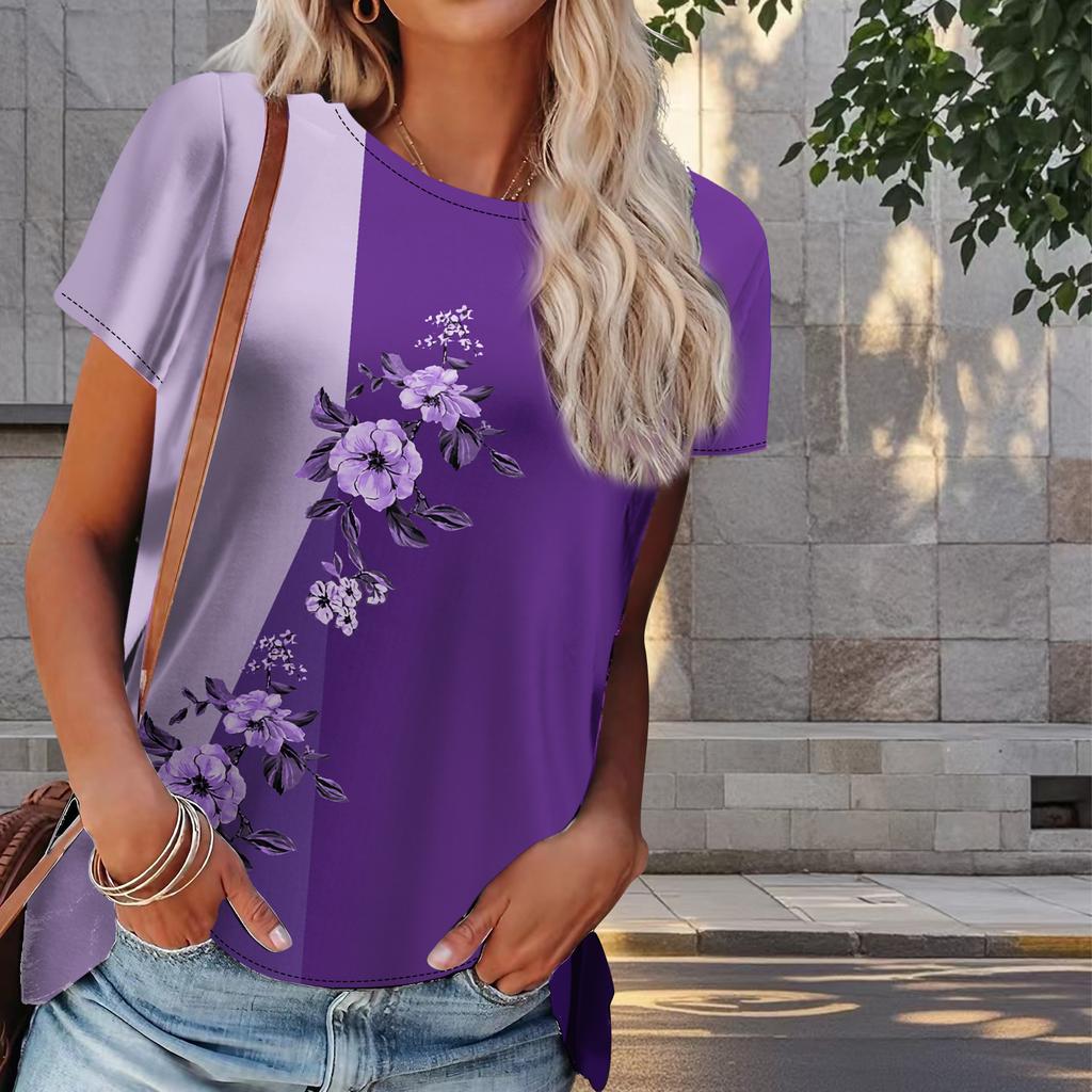 Femei vară T tricou flori imprimare retro la modă mânecă scurtă tricouri casual imprimate topuri