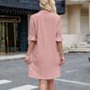 Solid Color Jacquard V-Neck Short Sleeve Shift Dress Women