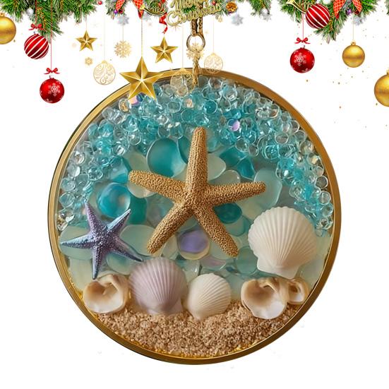 Yousheng Christmas Pendant Starfish Shell Design Coastal Hanging Ornament with Lanyard Seasonal Home Decor Gift