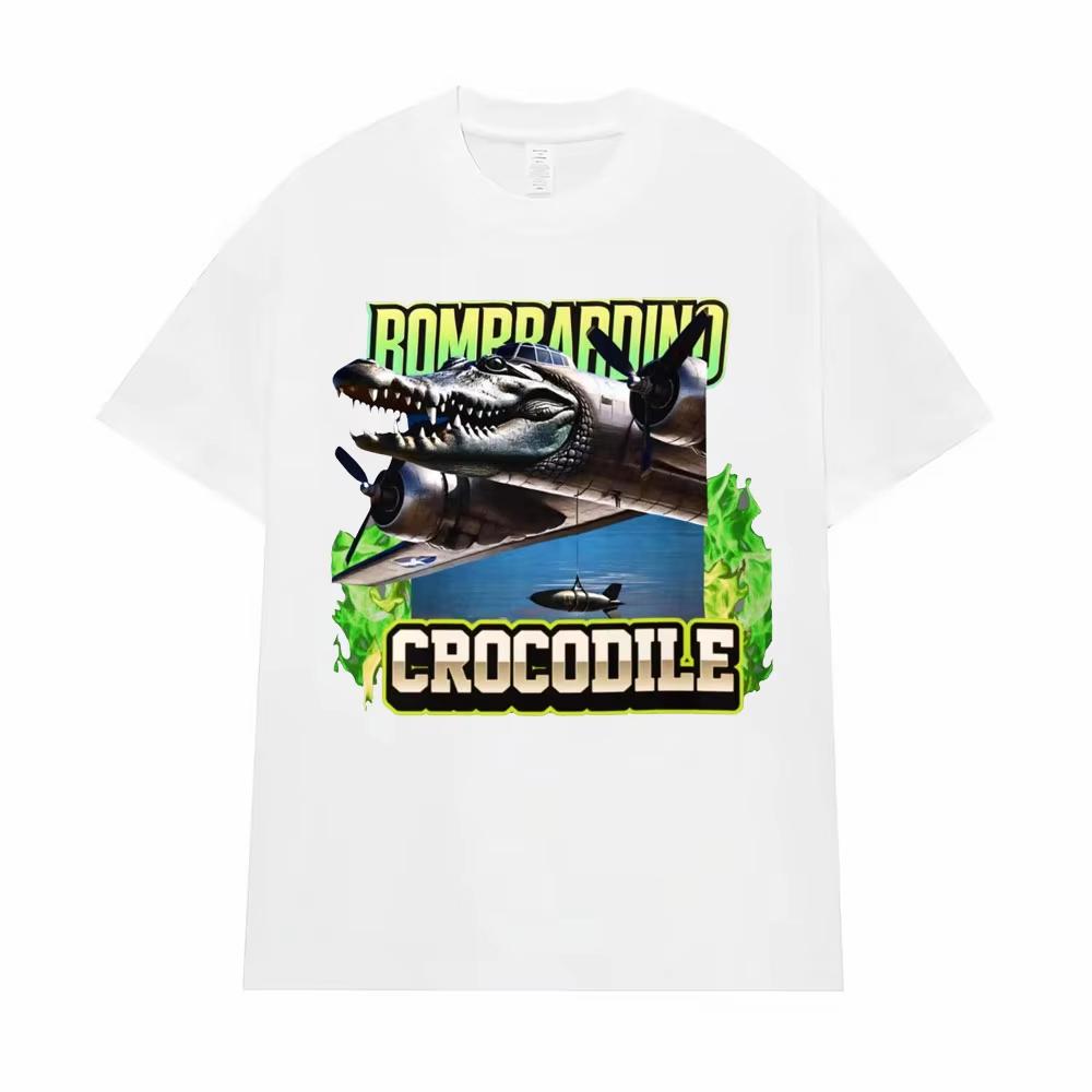 Bombardino Crocodile Funny Reptile Meme T-shirts for Men Fashion Gothic High Quality T Shirt Women Vintage Short Sleeve T-shirts