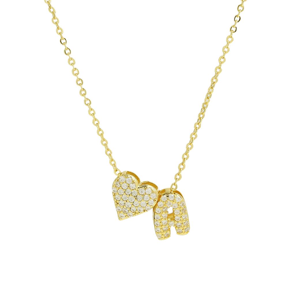 Fashion Small Bubble Initial Heart Letter Necklace 18K Gold Plated Link Chain Romantic Copper Heart Letter Pendant Necklace Gift