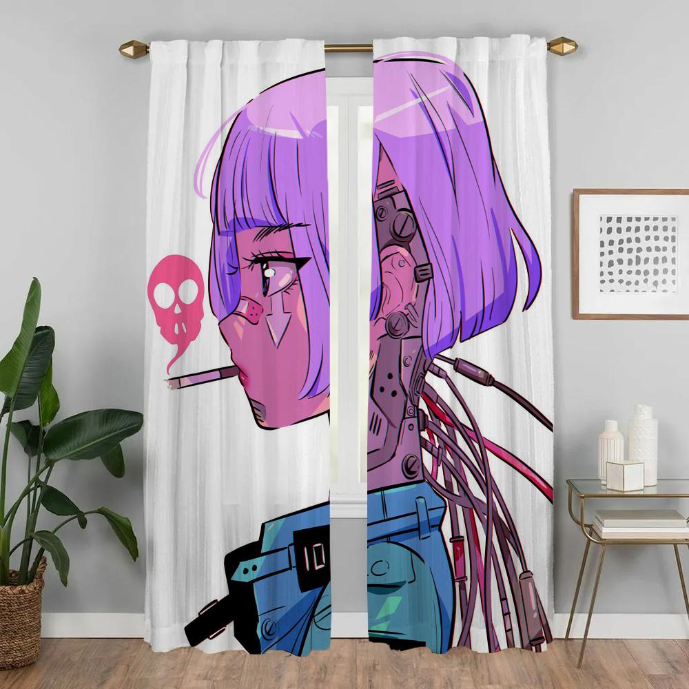 Vaporwave Cybernetic Art Curtains for Bedroom Home Interior Curtains 2 Pieces Blackout Curtain for Room 2 Panel Shades Partition