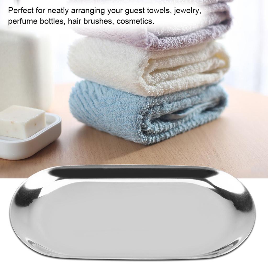 Nordic Stil Edelstahl Lagerung Tablett Kosmetik Schmuck Kuchen Platte für Büro Schreibtische(Silber S)