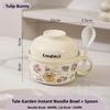 Ceramic Instant Noodles Bowl with Lid And Handle Dormitory Student Microwave Safe Soup Bowl Personal Special Bowl Cartoon Design