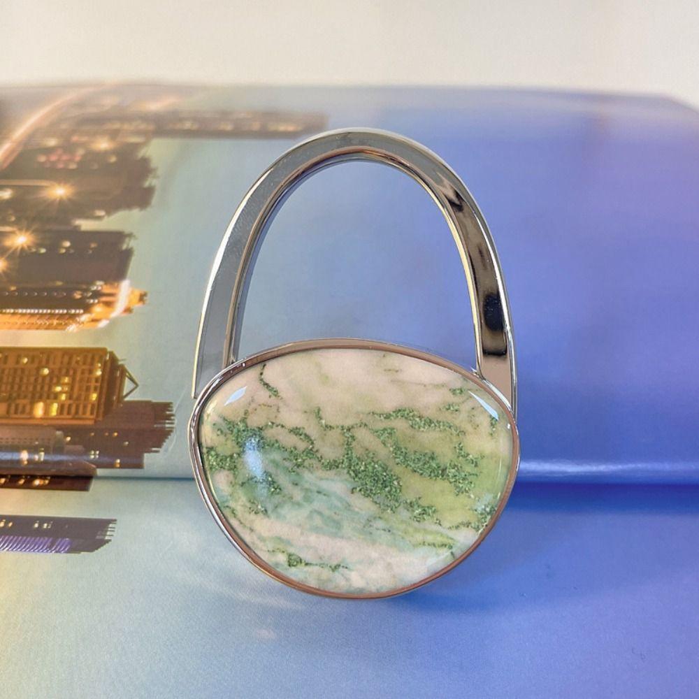 Fashion Marble Texture Handbag Hook Oval Foldable Purse Hanger Holder No Punch Portable Table Edge Hook Under Desk