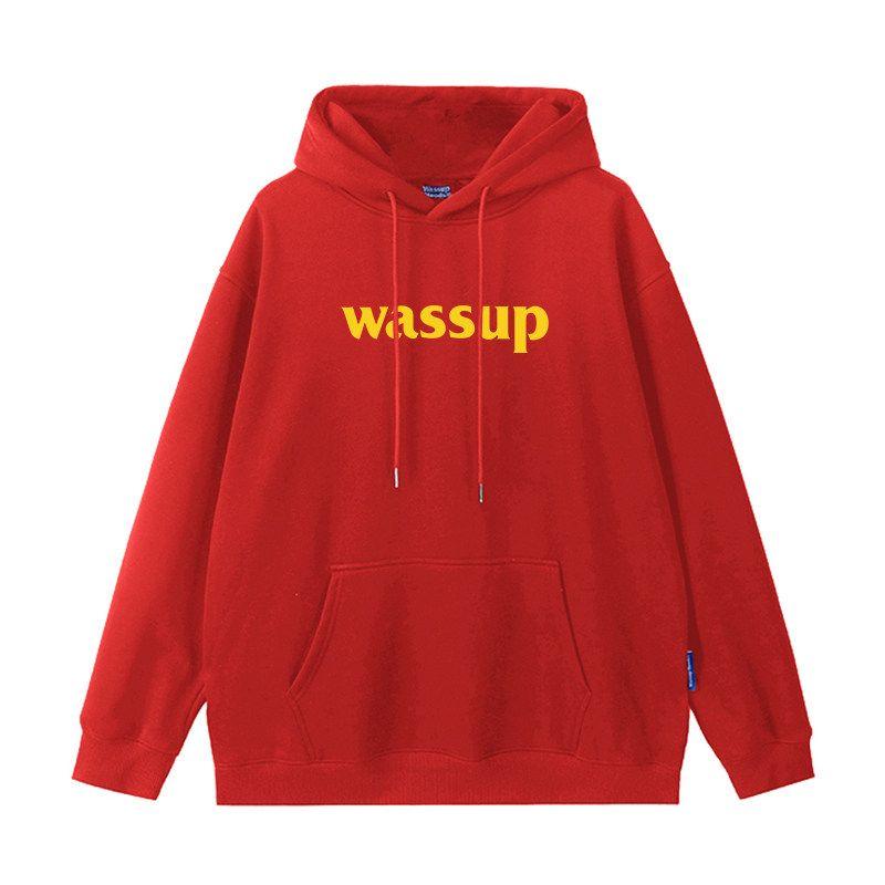 

Wassup Heods Trendy Brand Sweatshirt Men s Clothing Jacket Hoodie Heavyweight Chinese Red Autumn and Winter Women s Versatile Red (Heavyweight Basic) L