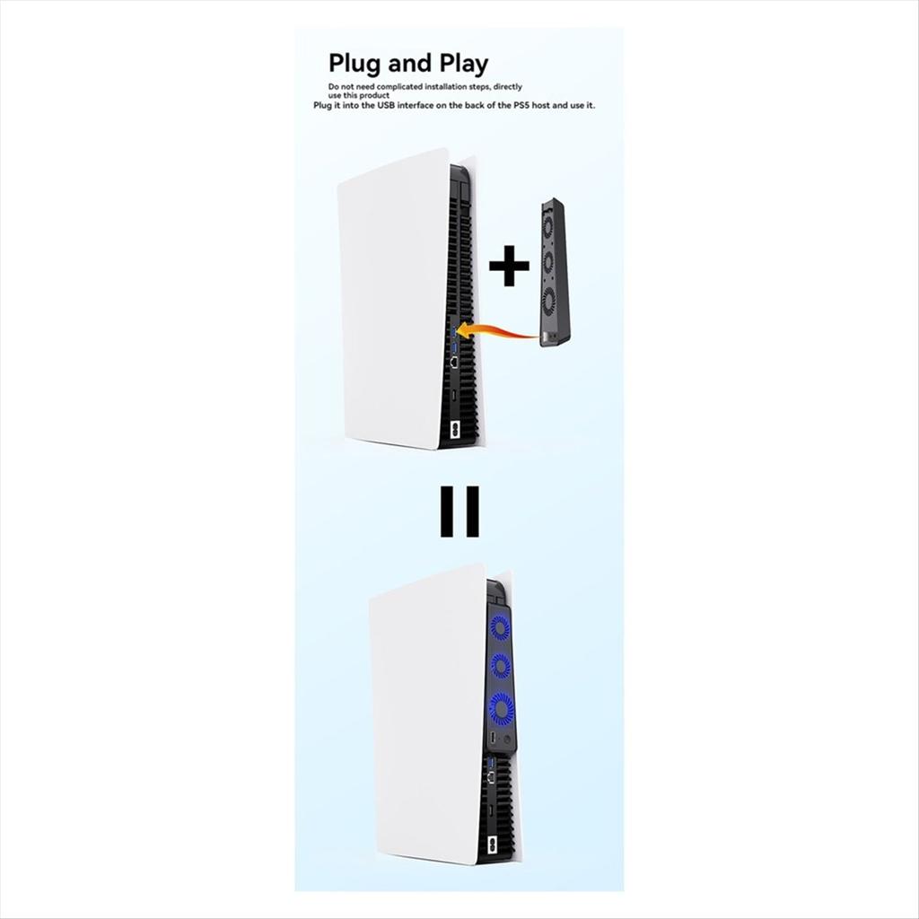 AS62 For PS5 Gaming Console Cooling Fan, Silent Noise Reduction Fan with LED Lights