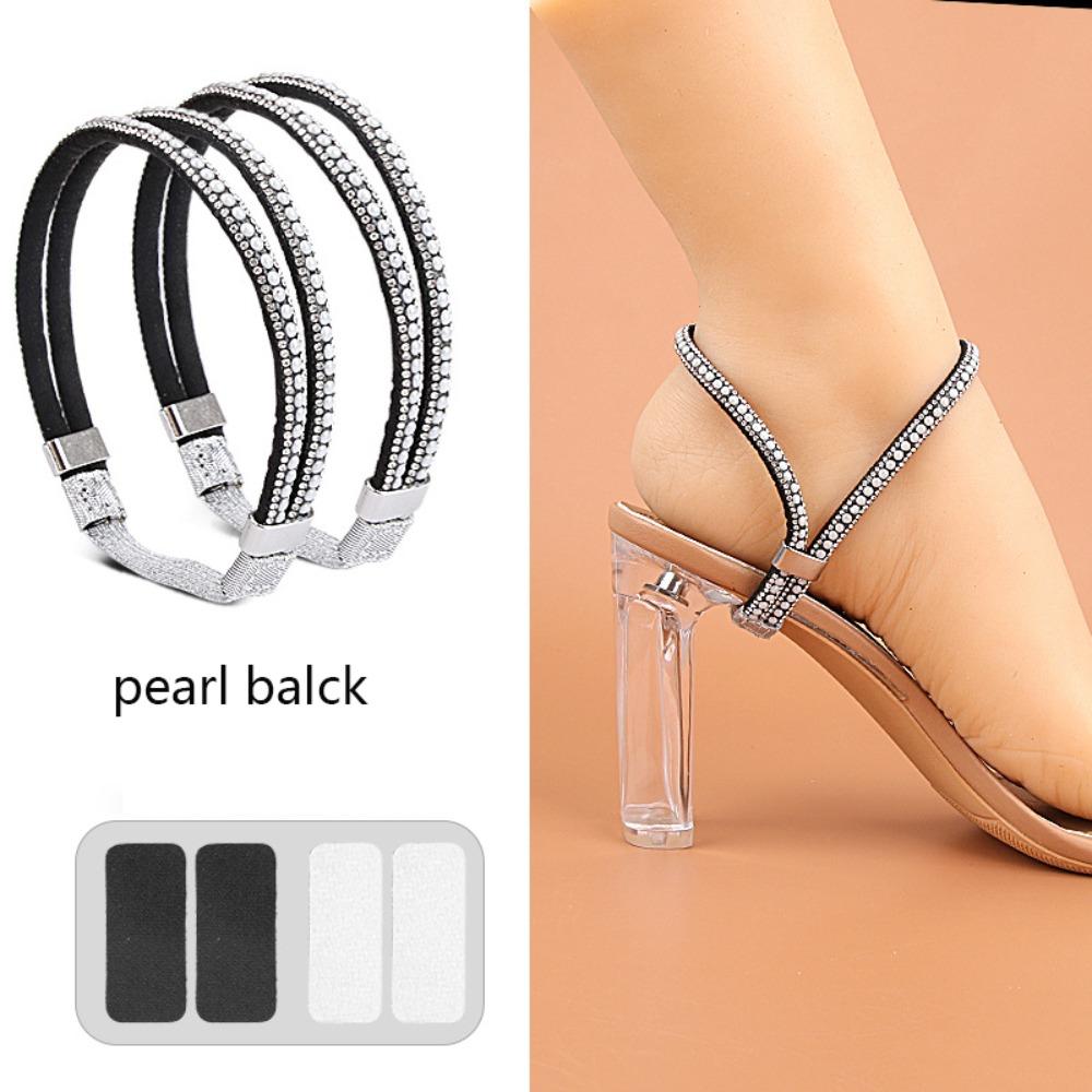 1 Pair Rhinestone High Heels Shoes Band Anti-loose Elastic Fixed Women Diamond Shoelaces Ankle Holding No Tie Straps Band