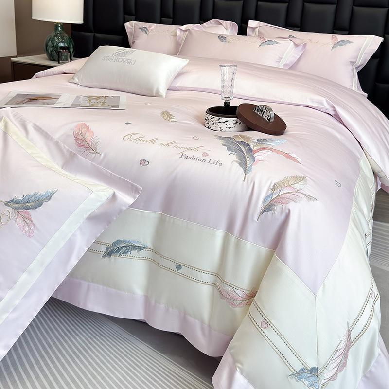 Class A Maternal And Infant Grade 240 Long-Staple Cotton4-Pcs Set Of Pure Cotton Satin Embroidered Quilt Cover, Bed Sheet Skin-Friendly Mattress