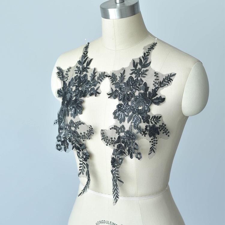 1 Pair Green Black White Embroidered Lace Fabric Flower Patch Wedding Dress Back Diy Flower Lace Applique Material