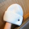 Etikett Dekor Basic Beanie Trendige Einfarbige Strickmützen Elastische Skull Cap Warme Umschlagmützen für Damen Täglicher Gebrauch Herbst & Winter