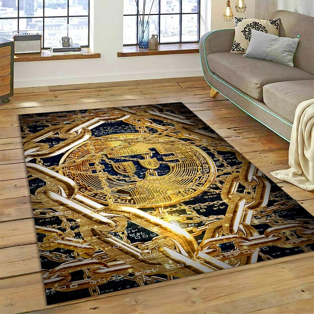 Bitcoin 3D Virtual Currency NFT Area Rug Carpet for Bedroom Living Room Home Sofa Decoration,Children Game Large Decor Floor Mat