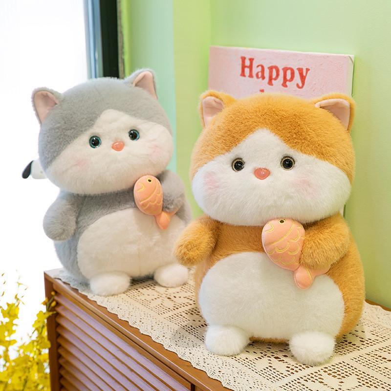 Cat Plush Toy Fish Hugging Doll Stuffed Animal Cartoon Kitty Home Decor Gift