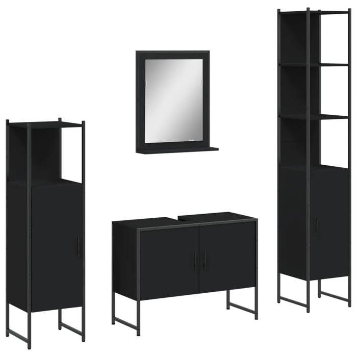 VidaXL Ensemble d’Armoires de Salle de Bain 4 pcs, Meuble-lavabo avec Étagère et Miroir, Armoire de Rangement de Toilette, 3214359