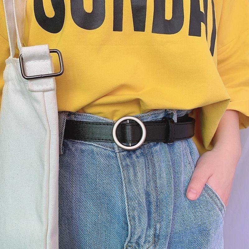 Cowhide Elegant Twolayer Womens Belt Trendy Korean Style For Students Young