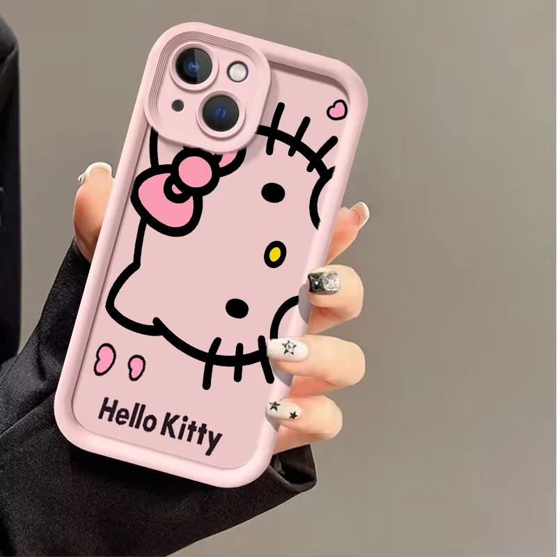 Pink Cartoon Hello Kitty Phone Case For Iphone 17 16 Pro Max 17 Air 16e 15 14 13 12 11 Pro Max 14 15 16 Plus INS Silicone Cover