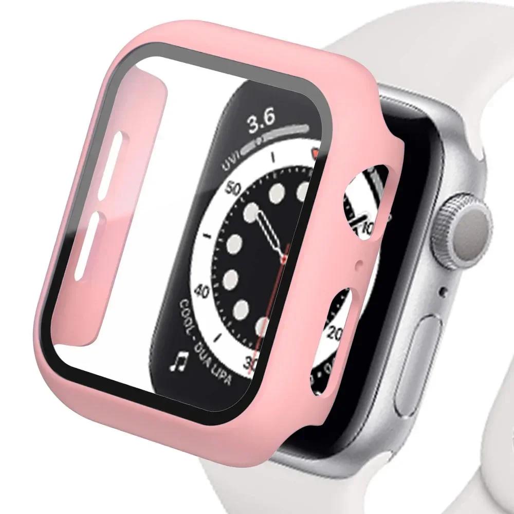 Tempered Glass+cover For Apple Watch 9 8 41mm 45mm 42mm 38mm PC Bumper Screen Protector Case iWatch Series 7 6 5 4 Se 44mm 40mm
