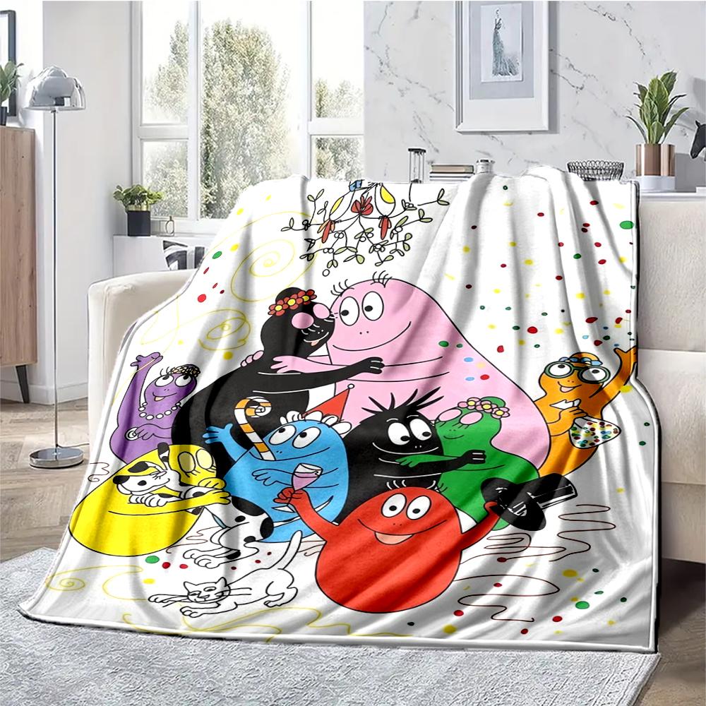 Barbapapa Theme Printed Blanket - Perfect for Couch, Bed, Travel & Outdoor Use | Machine Washable, Cozy & Durable.