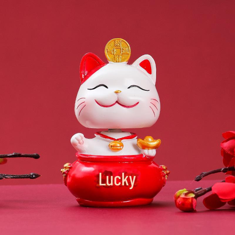 Lucky Cat Resin Desktop Ornament - Cute Cartoon Decoration for Office