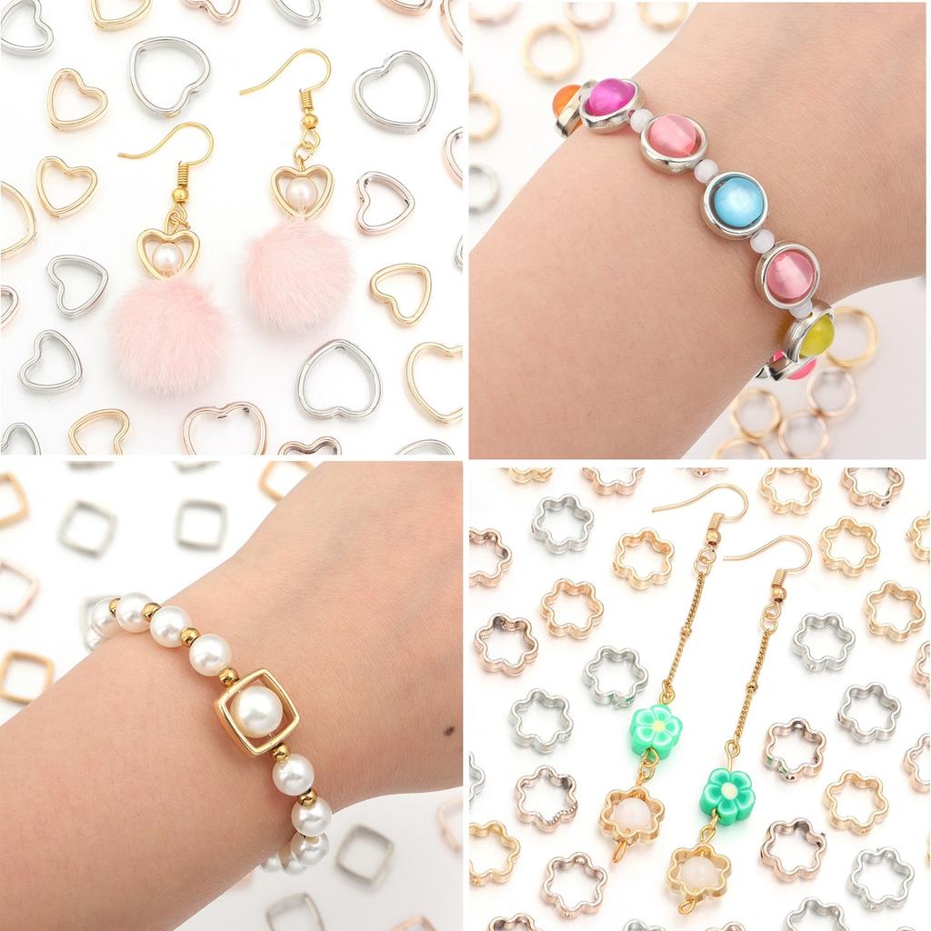 100 Stück 5 Stile Hohlrahmen Umwickelte Perlen CCB Mehrform Perlenverbinderringe für Schmuckherstellung DIY Armband Halskette Zubehör