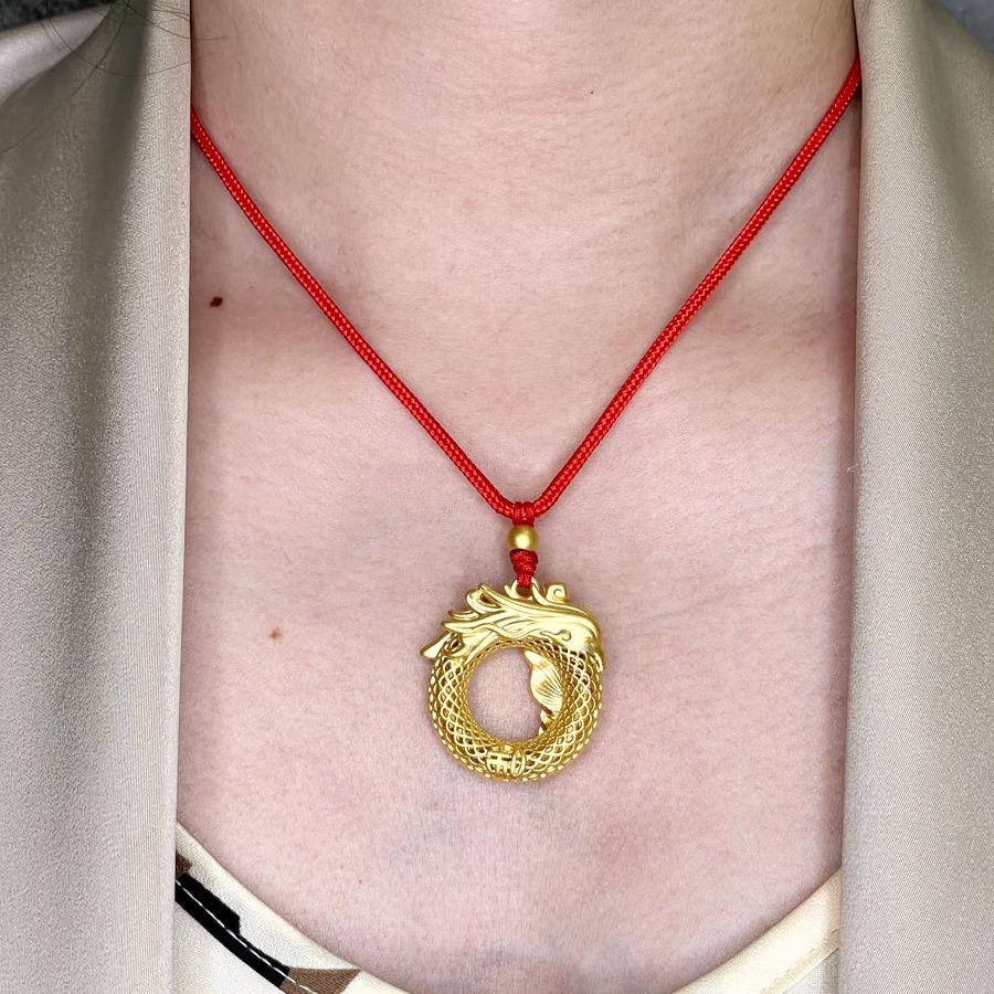 Gold Dragon and Phoenix Zodiac Necklace - Unisex Pendant for Year of the Dragon