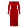 Women's Casual Sexy Solid Color One-Line Neck Ruffle Slit Sequin Dress