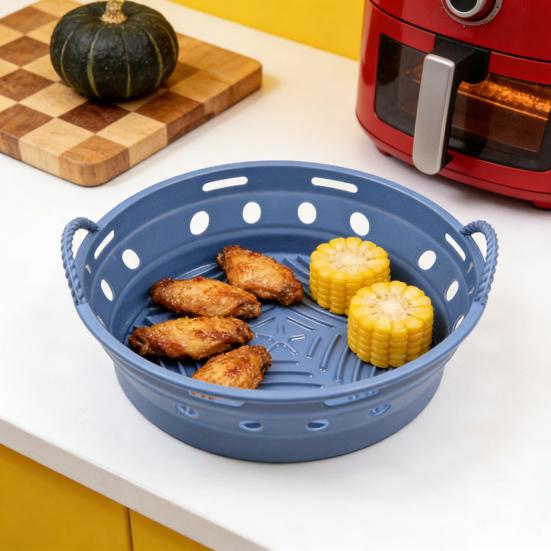 Foldable Round/Square Air Fryer Liner Basket 8.5 Inch Air Fryer Silicone Pot Reusable Baking Tray Accessories for 3.6-6.8 QT Oven Microwave