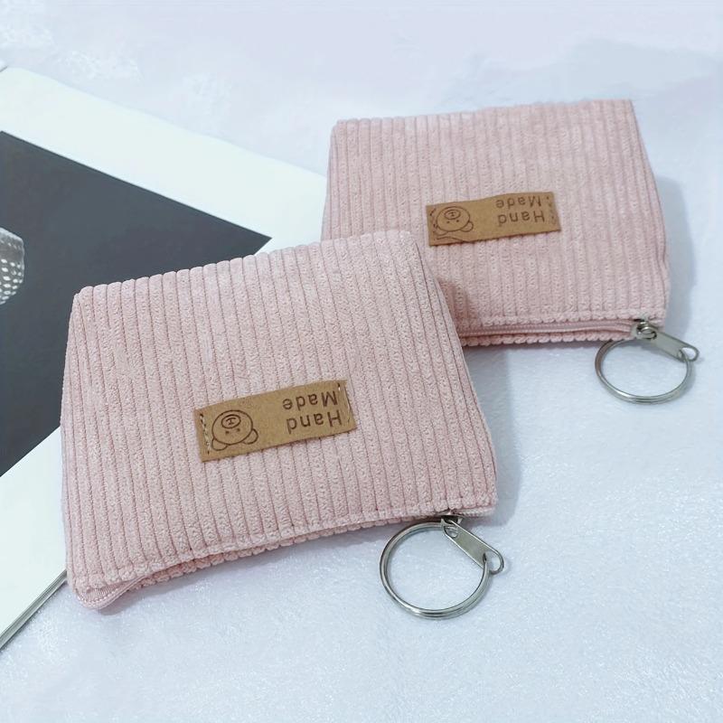Corduroy Coin Purse Flannel Zipper Bag Cloth Label Striped Coin Bag Girl Small Wallet Storage Key Case