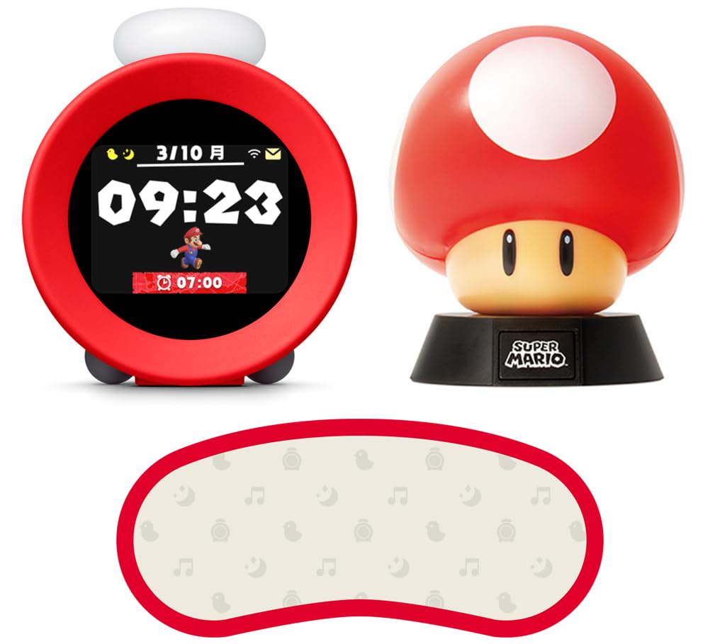 

Оригинальные звуковые часы Nintendo Alarmo с персонажем Супер Марио, подсветкой и оригинальной маской для глаз в комплекте [Продукт Nintendo] & (Супер гриб) [Бонус]